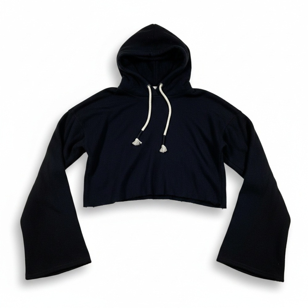 Make + Model Sweatshirt Womens‎ Medium Black Cropped Hoodie Pullover Drawstring